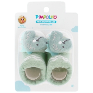 Meia Bichinho LED Pimpolho Verde Dinossauro 00-15 – Diversão e Conforto para os Primeiros Passos