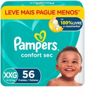 Fralda Pampers Confort Sec XXG – Proteção Noturna Econômica 56 Unidades