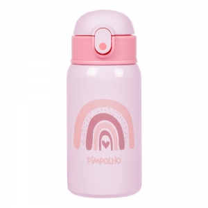 Garrafa Térmica Inox 400ml com Canudo Pimpolho Rosa Arco-Íris – Estilo e Hidratação para o Dia a Dia