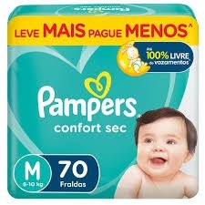 Fralda Pampers Confort Sec M – Proteção Noturna, 70 Unidades