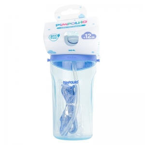 Copo Inclinado com Canudo Pimpolho Azul 380ml – Hidratação Prática e Divertida para os Pequenos