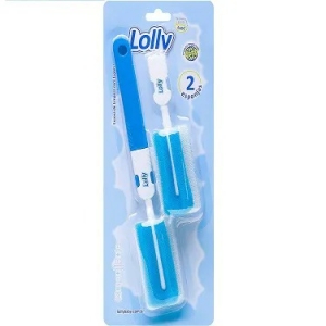 Kit Escova Lolly Azul p/ Mamadeira e Bico com Esponja
