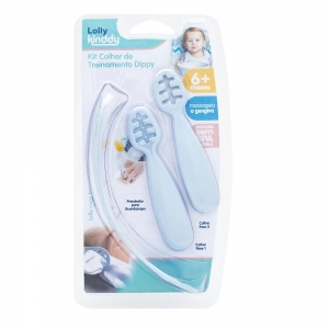 Lolly Dippy Kit Colher Treinamento Azul – Silicone T1 (6 m+), com Prendedor