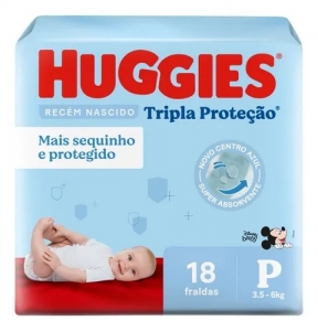 Fralda Huggies Tripla Proteção Recém-Nascido P 18 Unidades