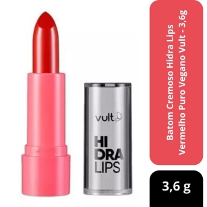 Batom Cremoso Hidra Lips Vermelho Puro Vegano Vult - 3,6g