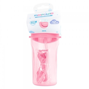 Copo Inclinado com Canudo Pimpolho Rosa 380ml – Praticidade e Estilo para os Passeios das Pequenas