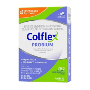 Colflex Probium Suplemento com Colágeno Tipo II, Probiótico e Vitamina D, Caixinha com 30 Comprimidos