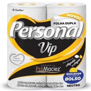 Personal VIP Neutro – Papel Higiênico Dupla Folha Neutro 20 m (4 unidades)