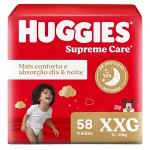 Fralda Descartável Infantil Huggies Supreme Care Tamanho XXG – 58 Unidades