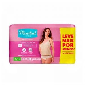 Plenitud Femme P/M – Roupa Íntima Descartável Feminina, 16 Unidades