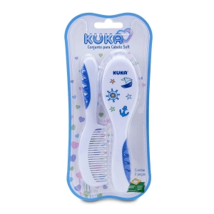 Kit Infantil Kuka 2 Peças – Escova e Pente Soft Azul