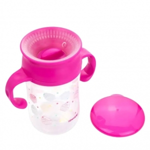 Copo de Treinamento 360° Pimpolho Rosa Gato 240ml – Praticidade e Conforto para os Primeiros Passos