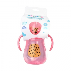 Copo de Treinamento Pimpolho Rosa Onça 280ml – Aprendizado com Estilo e Segurança para as Pequenas