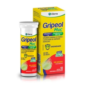 Gripeol Muc C Frutas Cítricas – 10 Comprimidos Efervescentes para Alívio da Tosse e Imunidade