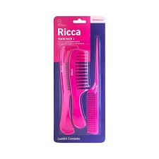 Kit com 3 Pentes Basic Ricca – Pente Fino, Reto e Garfo