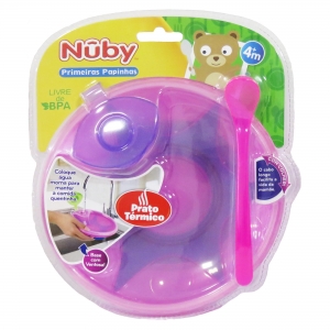 Prato Térmico Nuby Rosa com Ventosa e Colher – Refeições Quentinhas com Segurança