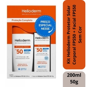 Kit Helioderm Protetor Solar Corporal FPS50 200mL + Facial FPS50 Sem Cor 50g
