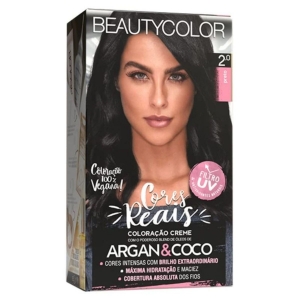 Tinta de Cabelo Cores Reais Creme Cor 2.0 Preto Beauty Color