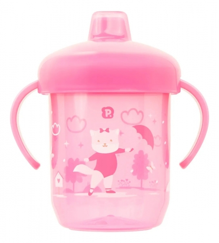 Copo de Treinamento Pimpolho Rosa Gato 240ml – Conforto e Segurança para os Primeiros Passos