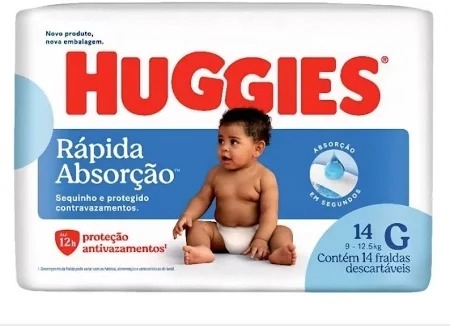 Fralda Huggies Rápida Absorção Jumbinho G 14 Unidades