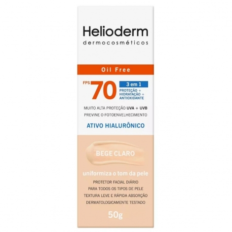Protetor Solar Facial Helioderm FPS70 Oil Fre Bege Claro 50g