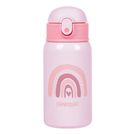 Garrafa Térmica Inox 400ml com Canudo Pimpolho Rosa Arco-Íris – Estilo e Hidratação para o Dia a Dia