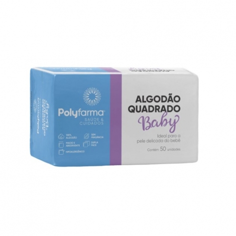 Algodão Polyfarma Baby 50un Quadrado – Toque Suave e Seguro