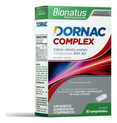 Dornac Complex com 30 Comprimidos – Cálcio Citrato Malato, Vitamina D3 e K2