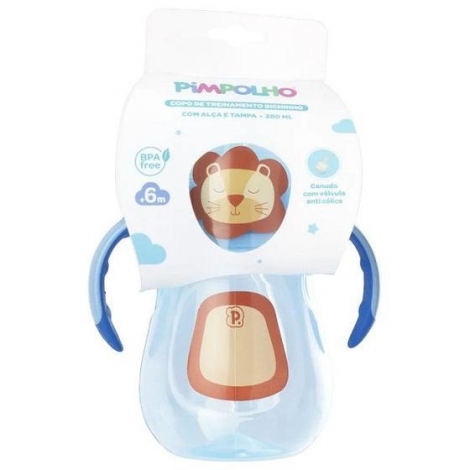 Copo de Treinamento Pimpolho Azul Leão 280ml – Autonomia com Diversão e Segurança para os Pequenos