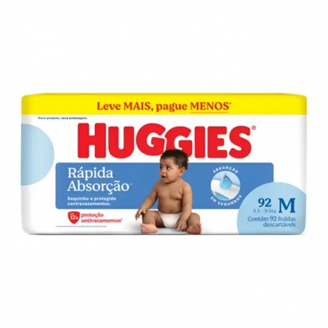 Fralda Huggies Rápida Absorção M 92 Unidades