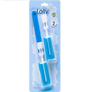 Kit Escova Lolly Azul p/ Mamadeira e Bico com Esponja