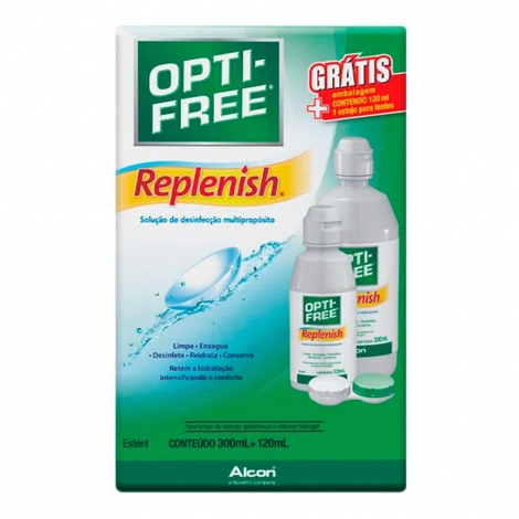Opti-Free Replenish Solução para Lentes de Contato 300ml + 120ml – Hidratação e Limpeza Completa