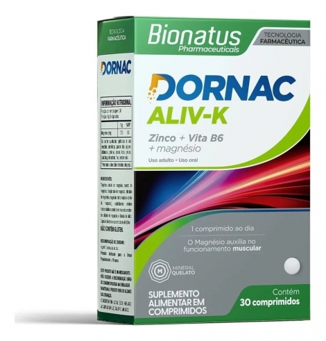 Dornac Aliv-K com 30 Comprimidos – Zinco, Magnésio e Vitamina B6