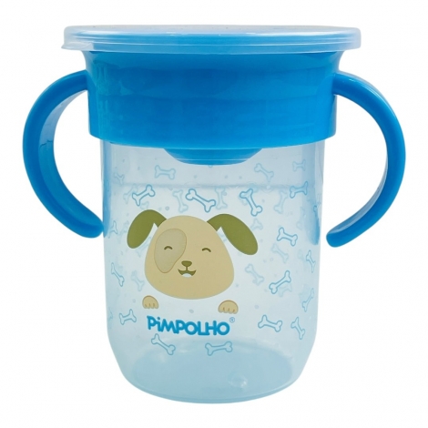 Copo de Treinamento 360° Pimpolho Azul Cachorro 240ml – Autonomia e Segurança para os Pequenos