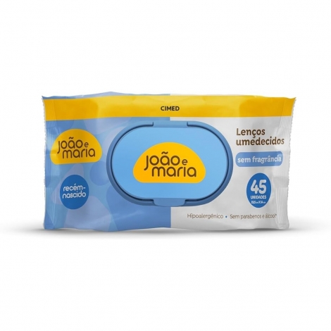 Lenço Umedecido João e Maria Recém Nascido Sem Fragrância 45 Unidades