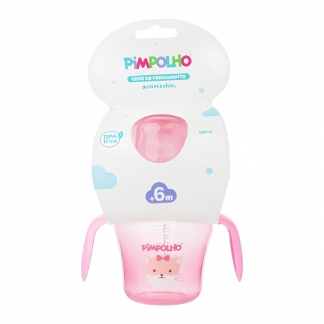 Copo de Treinamento Pimpolho Rosa Gato 150ml – Conforto e Praticidade para os Primeiros Passos