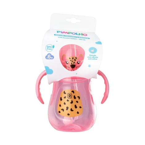 Copo de Treinamento Pimpolho Rosa Onça 280ml – Aprendizado com Estilo e Segurança para as Pequenas
