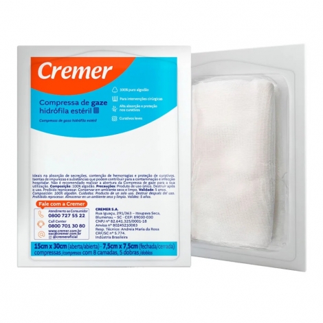 Compressa Gaze Algodonada 10cm x 15cm Cremer – Proteção e Absorção Essenciais
